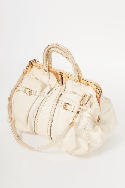 Versace SS09 Runway White Leather Studded Frame Satchel