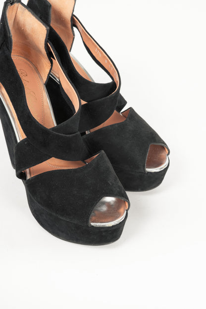 Robert Clergerie Black Suede Wedge Sandals