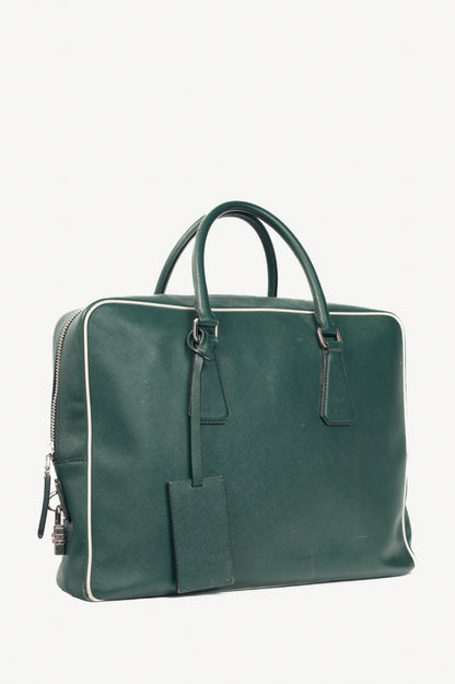 Prada Green Saffiano Leather Briefcase