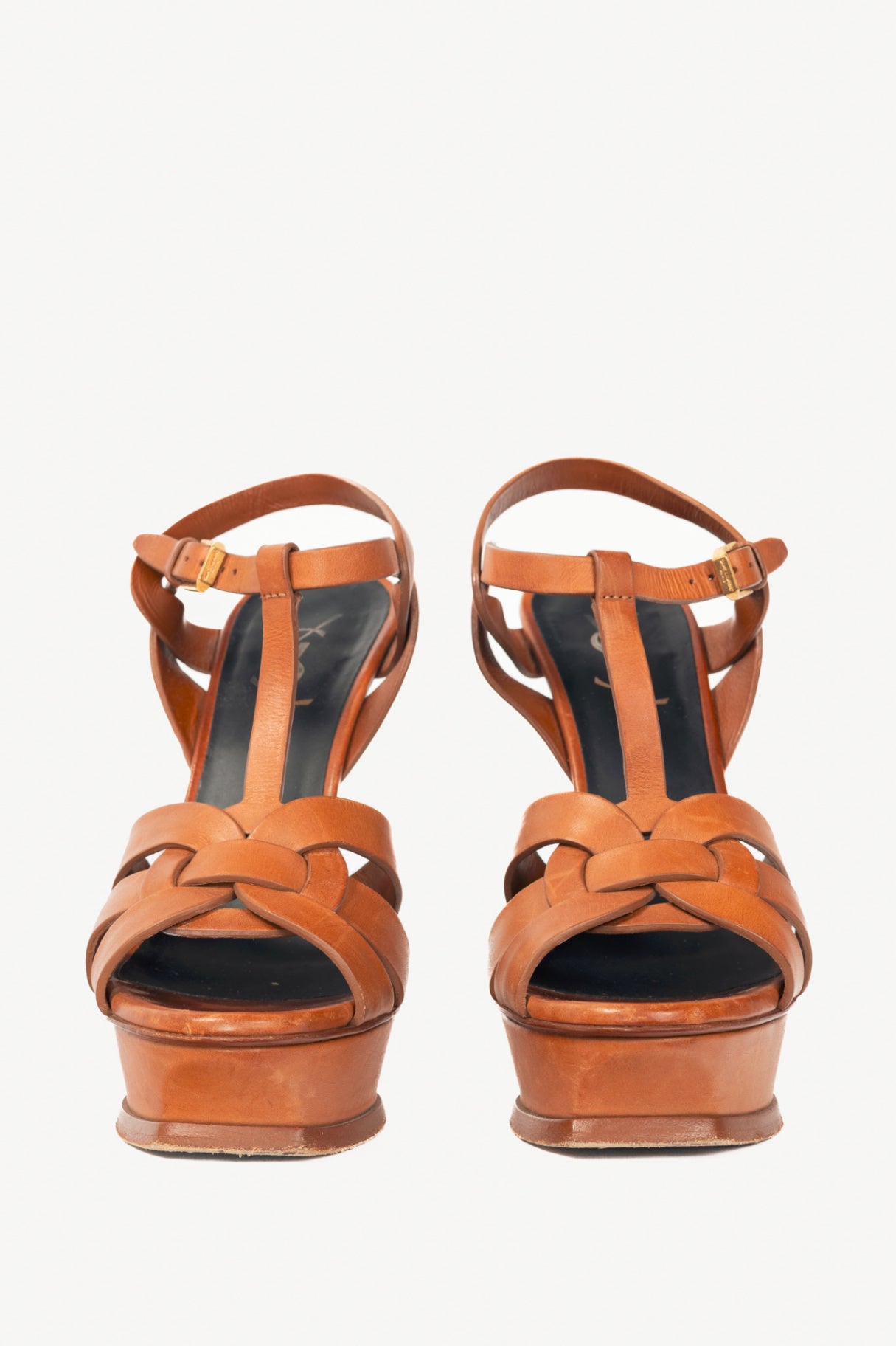 Yves Saint Laurent Tribute 105 Brown Leather Platform Sandals