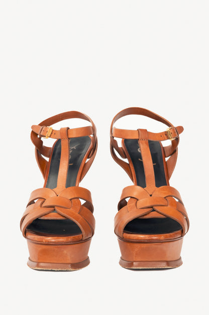 Yves Saint Laurent Tribute 105 Brown Leather Platform Sandals