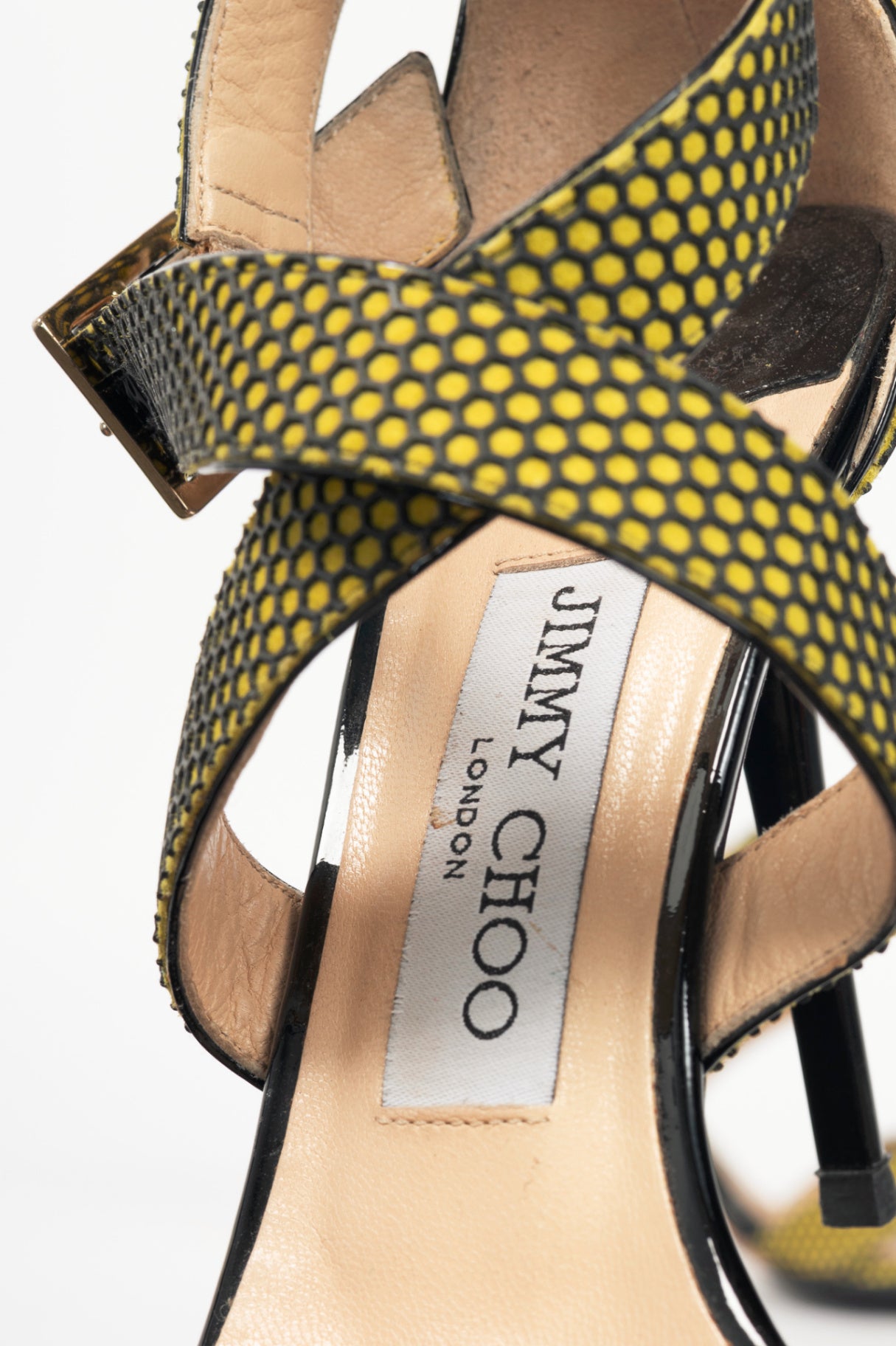 Jimmy Choo Lottie Acid Yellow Honeycomb Suede Strappy Sandals