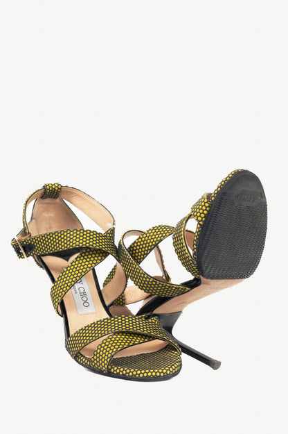 Jimmy Choo Lottie Acid Yellow Honeycomb Suede Strappy Sandals