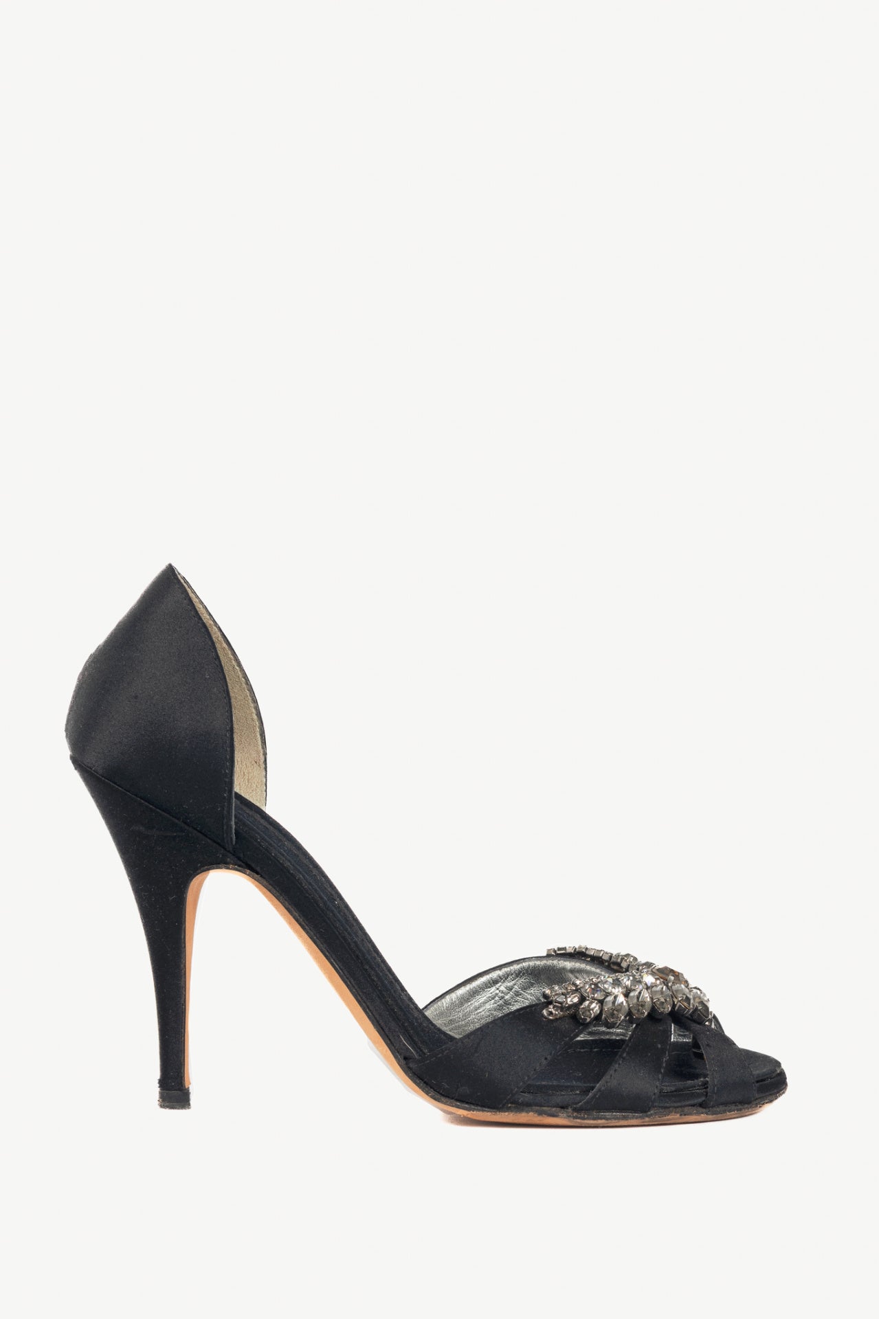 Giuseppe Zanotti Black Silk-Satin Crystal-Embellished Peep-Toe Heels