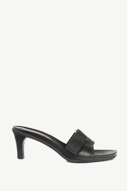 Prada Sport Black Leather Mule Sandals