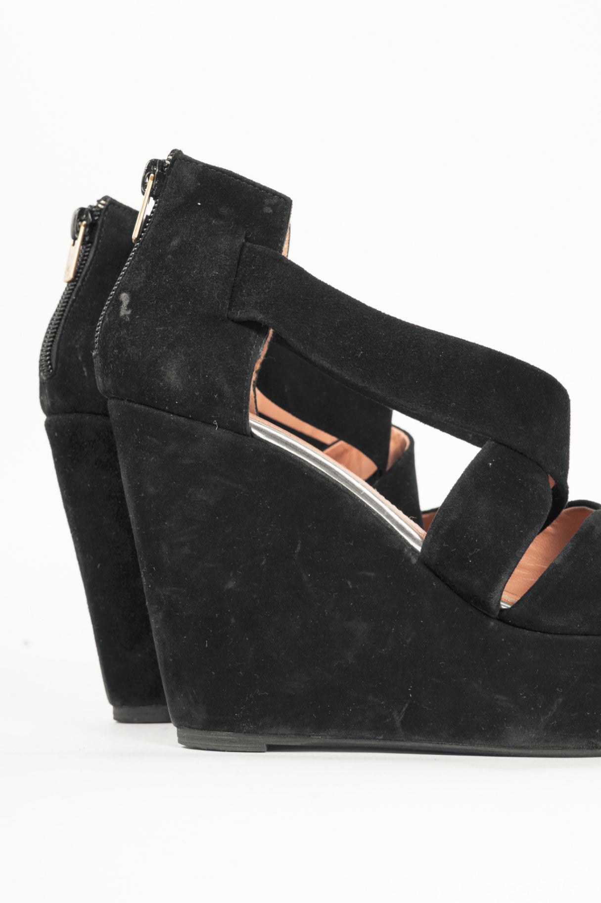 Robert Clergerie Black Suede Wedge Sandals