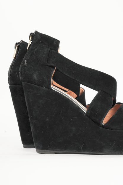 Robert Clergerie Black Suede Wedge Sandals