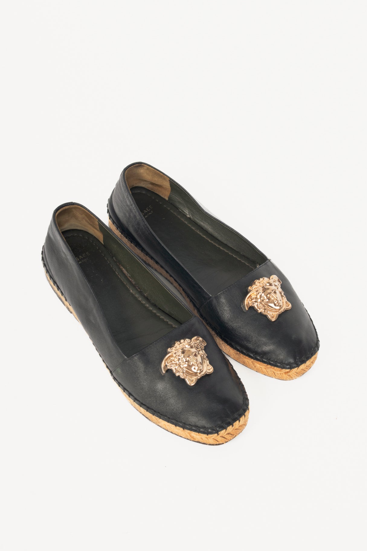 Versace Black Leather Medusa Espadrilles