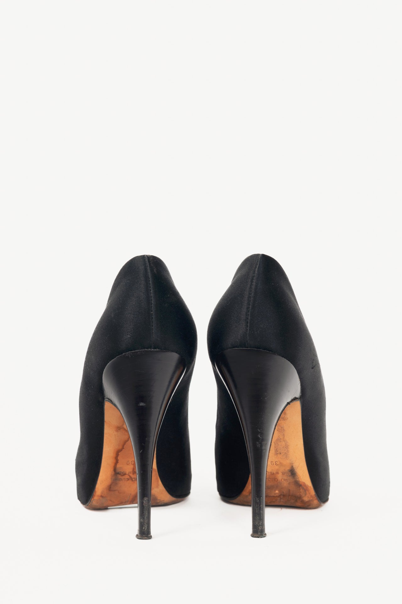 Giuseppe Zanotti Black Satin Embellished Peep-Toe Pumps
