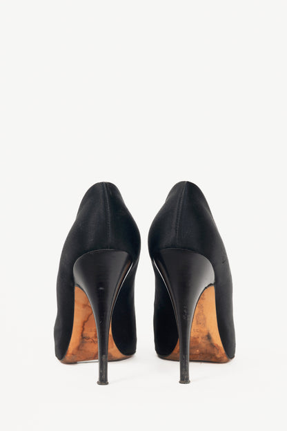 Giuseppe Zanotti Black Satin Embellished Peep-Toe Pumps