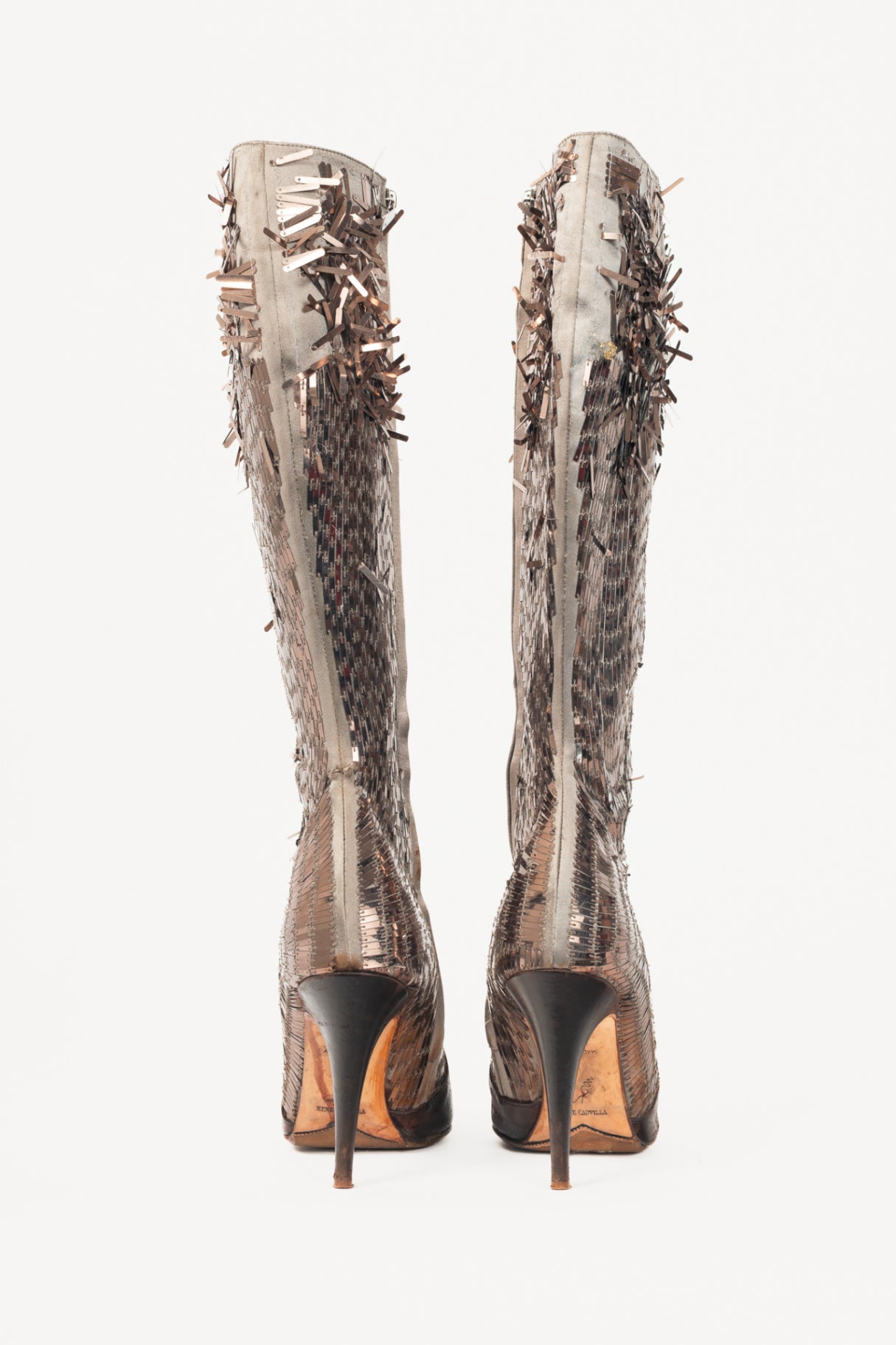 Renee Caovilla Brown Sequin & Leather Knee-High Boots