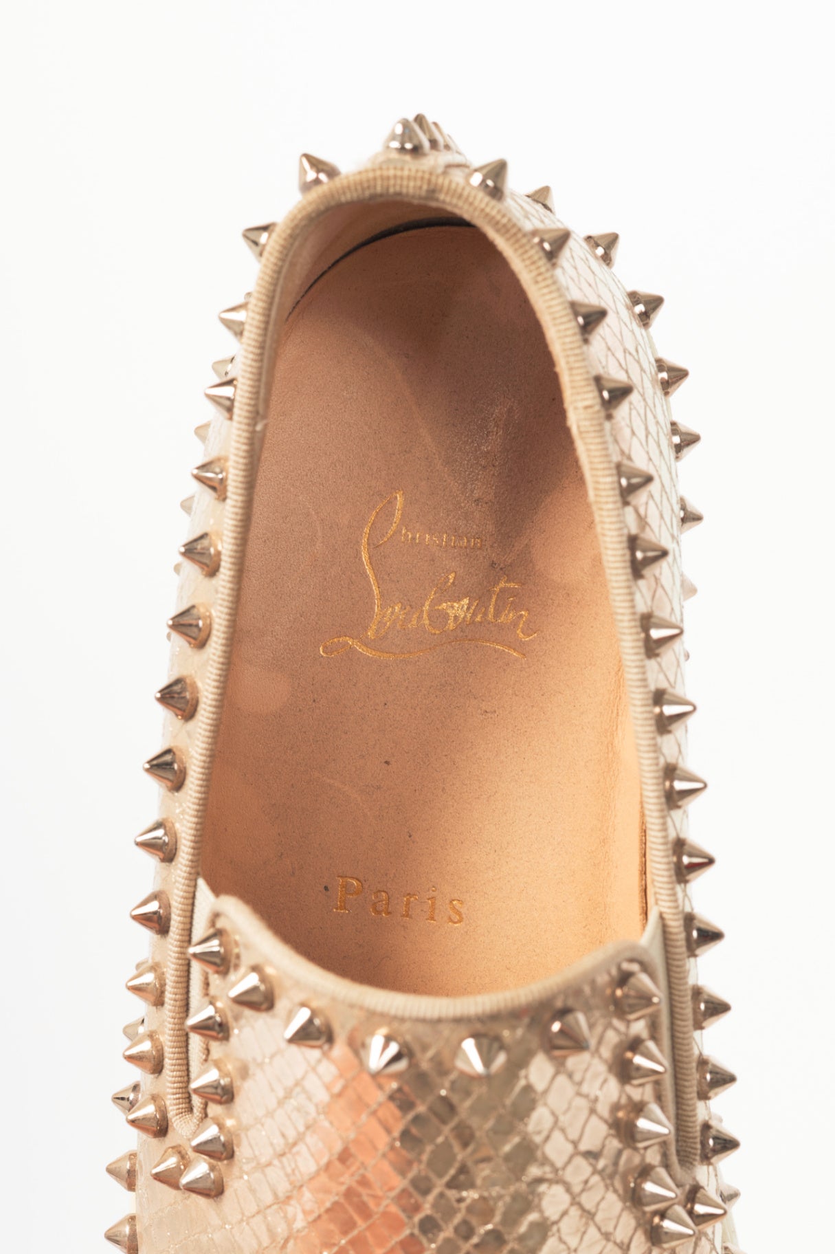 Christian Louboutin Pik Boat Gold Snake-Embossed Studded Sneakers