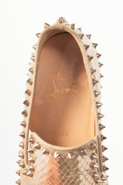 Christian Louboutin Pik Boat Gold Snake-Embossed Studded Sneakers