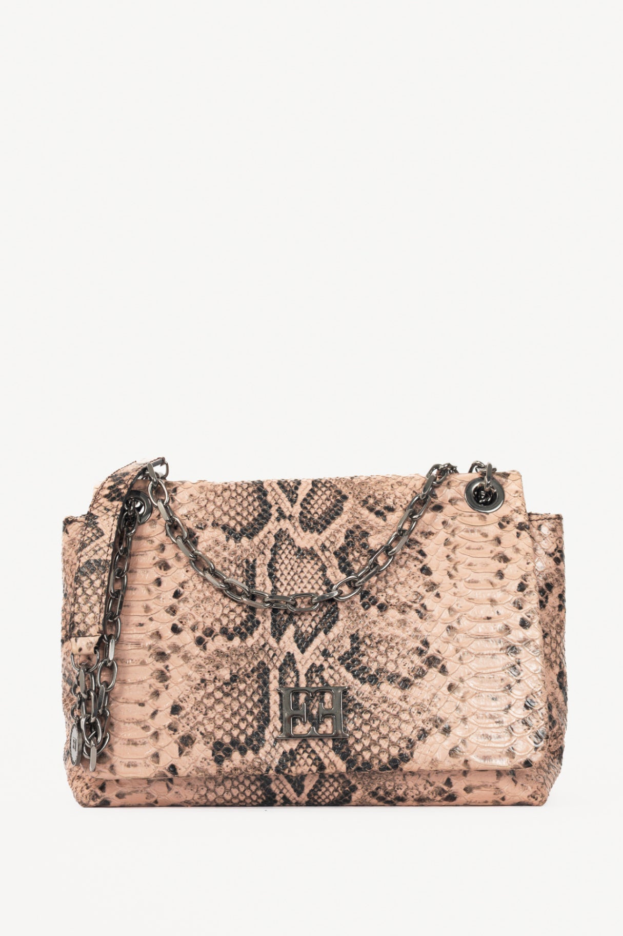 Escada PF15 Pink Snake-Embossed Flap Shoulder Bag