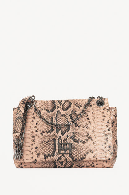 Escada PF15 Pink Snake-Embossed Flap Shoulder Bag