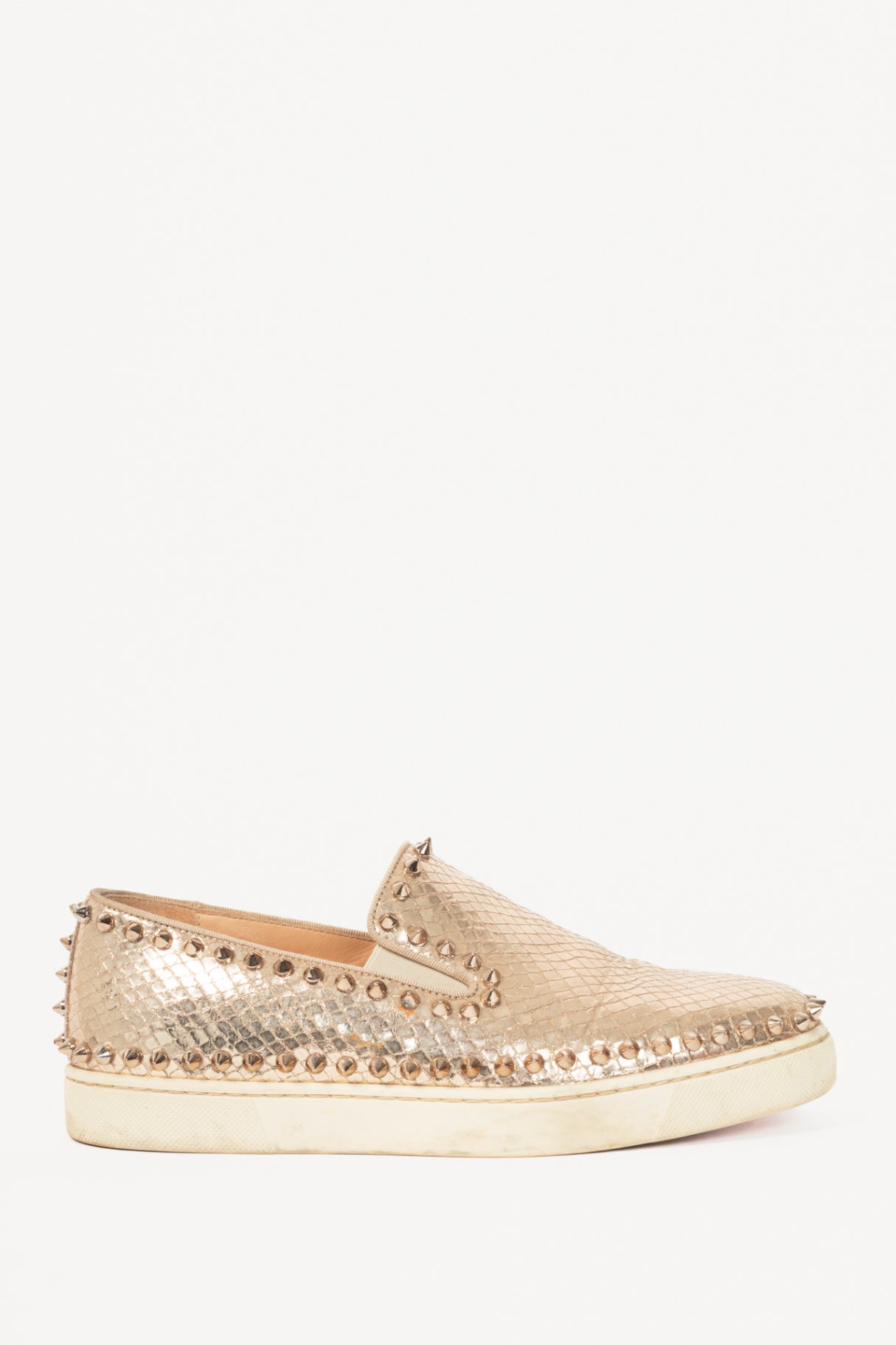 Christian Louboutin Pik Boat Gold Snake-Embossed Studded Sneakers