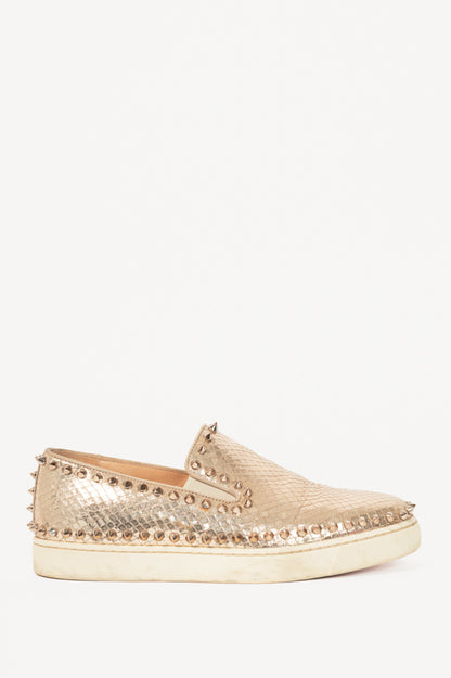 Christian Louboutin Pik Boat Gold Snake-Embossed Studded Sneakers