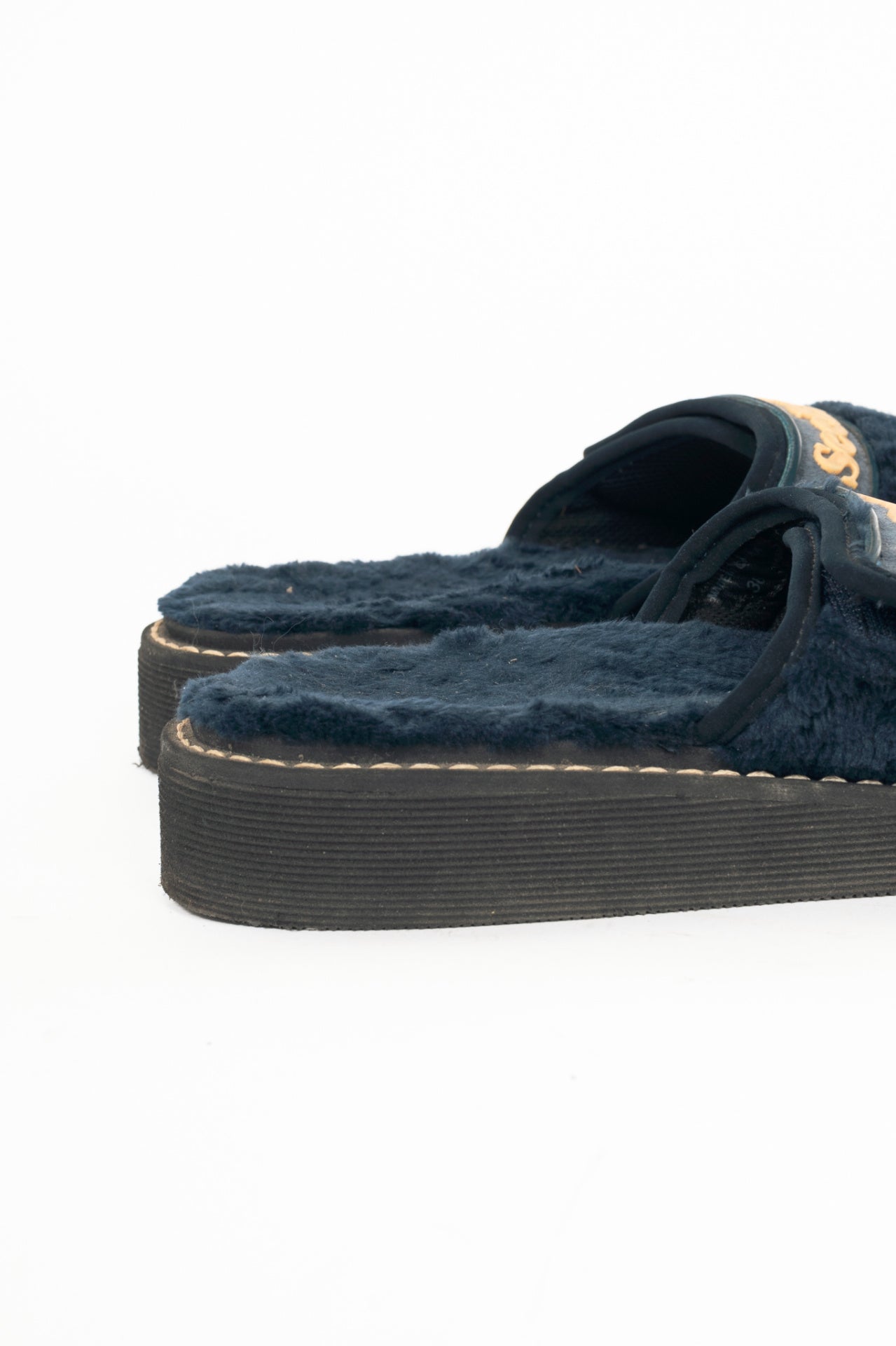See by Chloe R17 Navy Faux-Fur Logo Slide Sandals