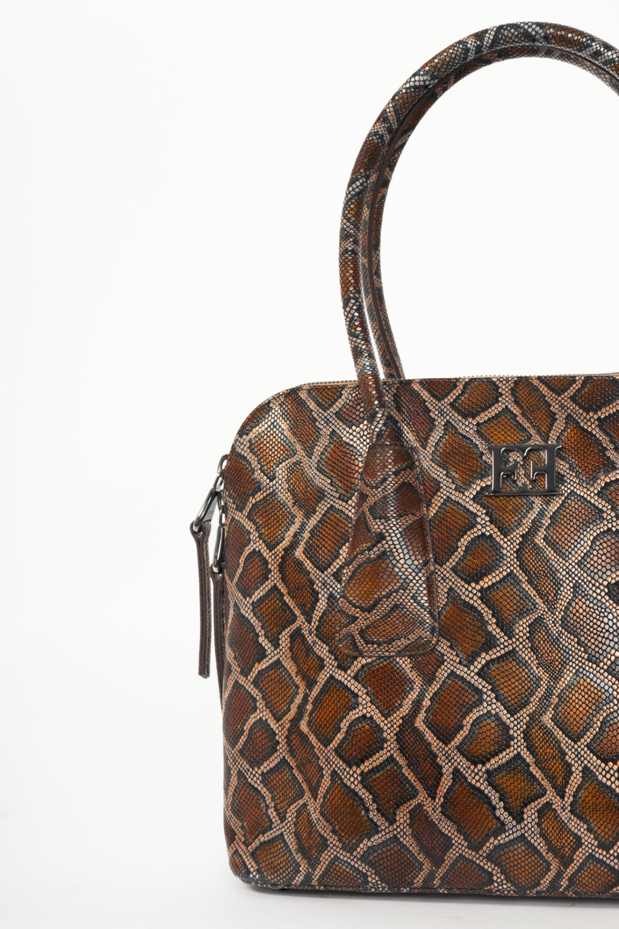 Escada Brown Snake-Embossed Leather Dome Tote