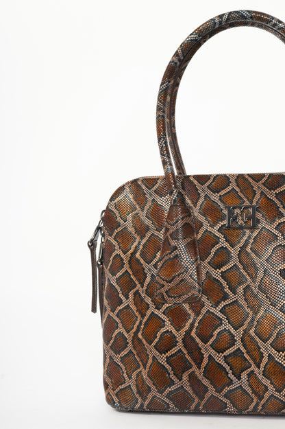 Escada Brown Snake-Embossed Leather Dome Tote