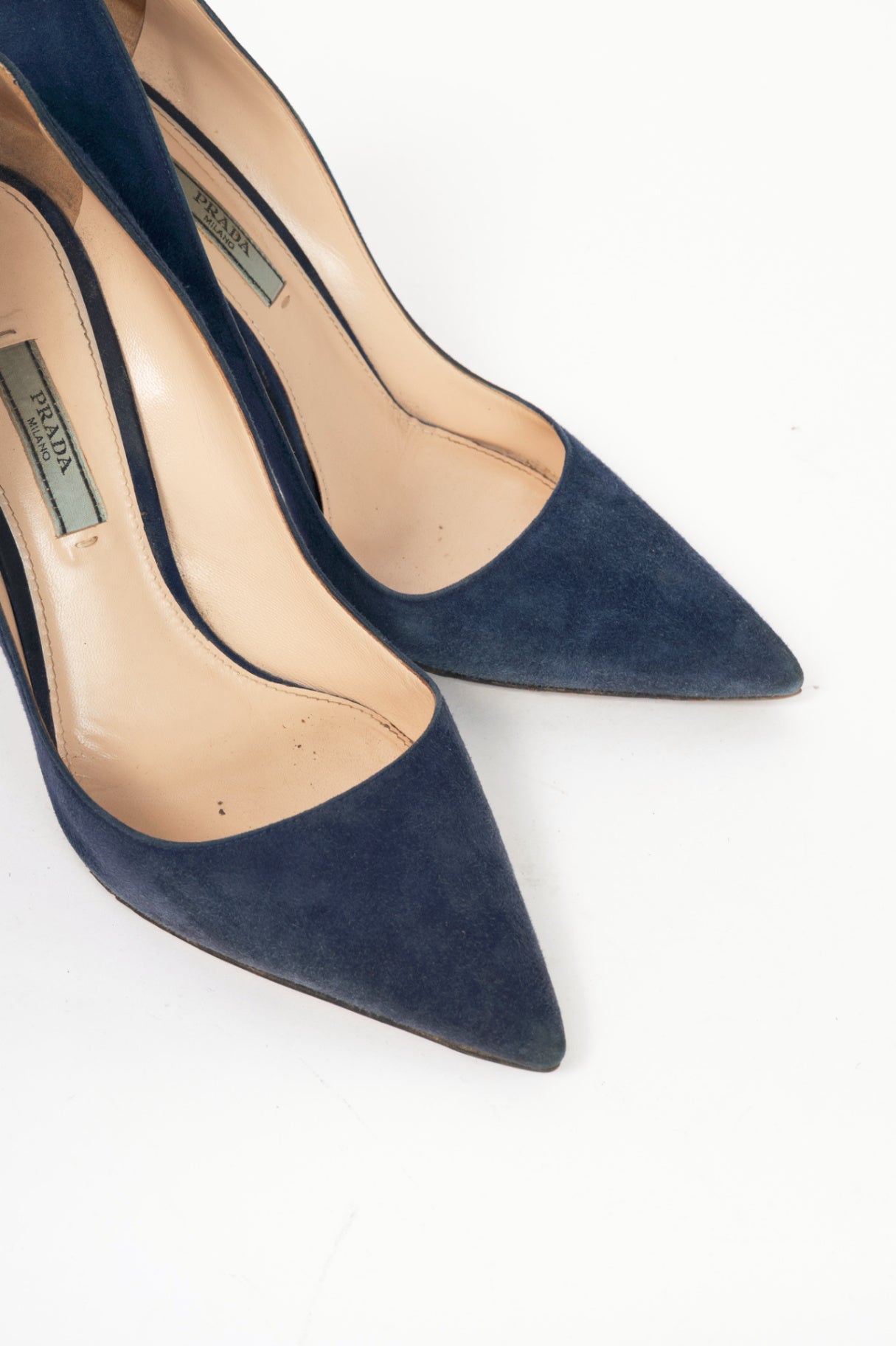 Prada Blue Suede Pointed-Toe Pumps