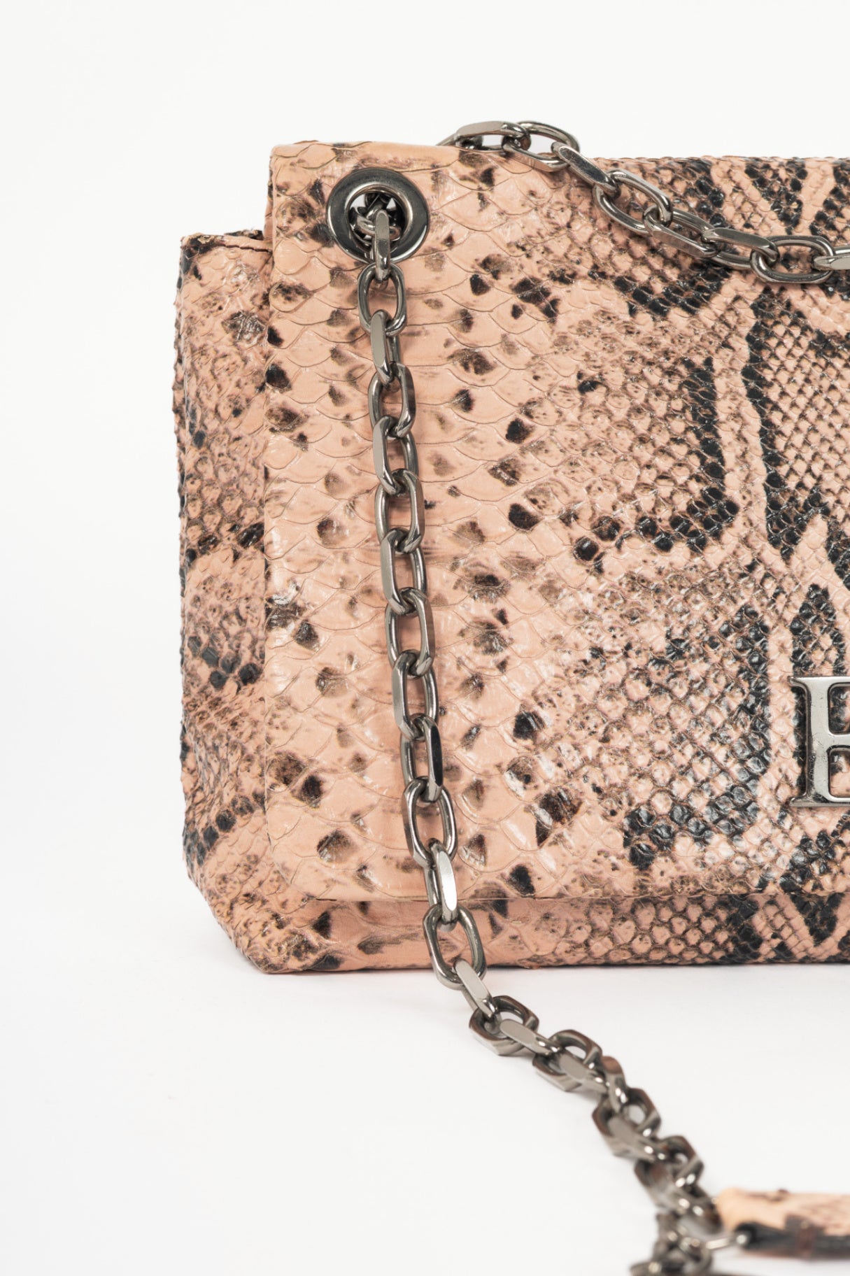 Escada PF15 Pink Snake-Embossed Flap Shoulder Bag