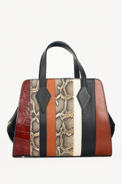Nora Lozza Black Snake-Embossed Striped Tote