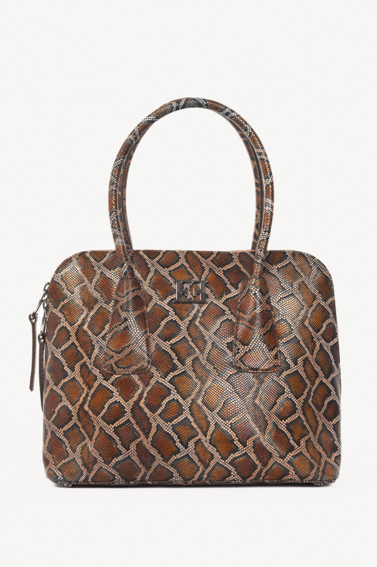 Escada Brown Snake-Embossed Leather Dome Tote