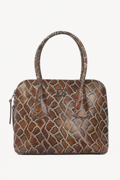 Escada Brown Snake-Embossed Leather Dome Tote