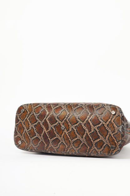 Escada Brown Snake-Embossed Leather Dome Tote