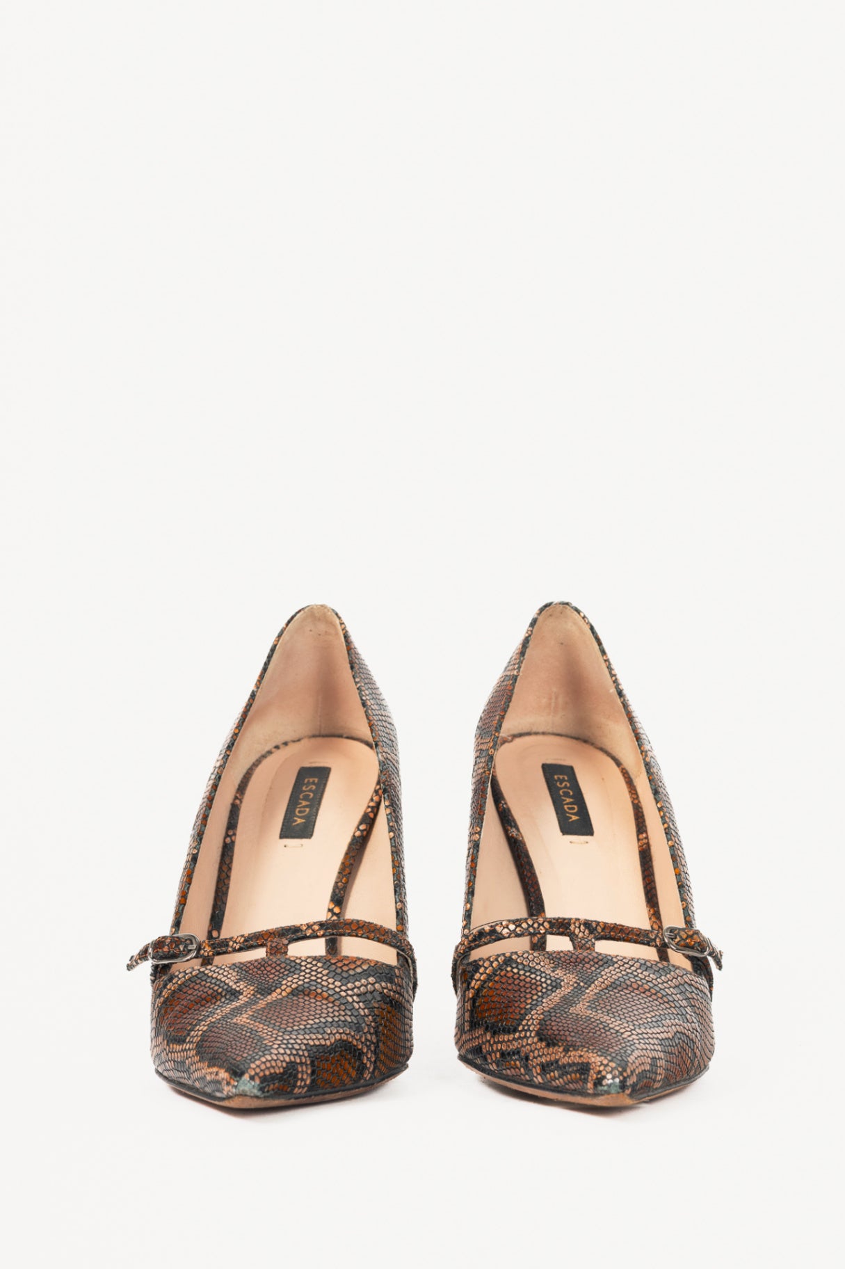 Escada AW15 Runway Brown Snake-Embossed Pointed-Toe Pumps