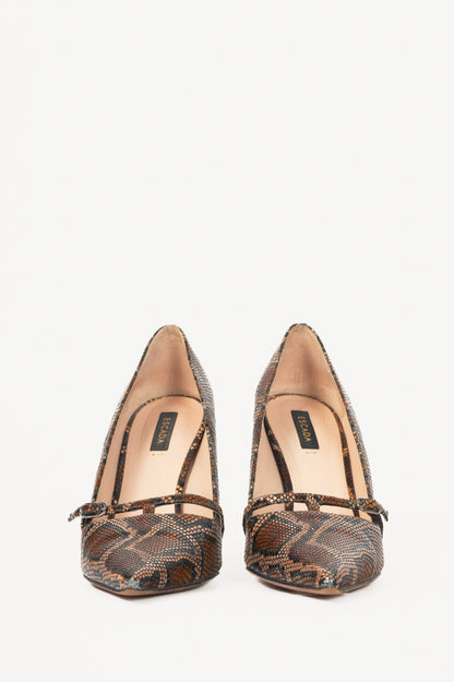 Escada AW15 Runway Brown Snake-Embossed Pointed-Toe Pumps