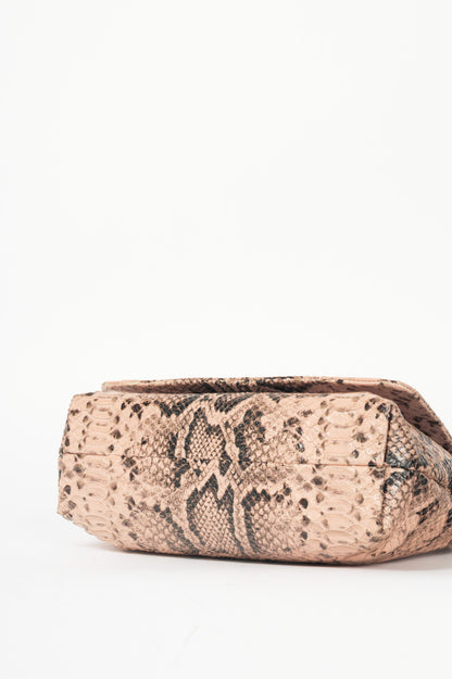 Escada PF15 Pink Snake-Embossed Flap Shoulder Bag