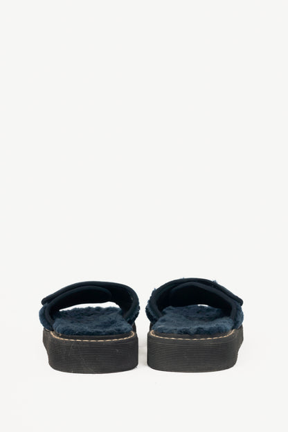 See by Chloe R17 Navy Faux-Fur Logo Slide Sandals
