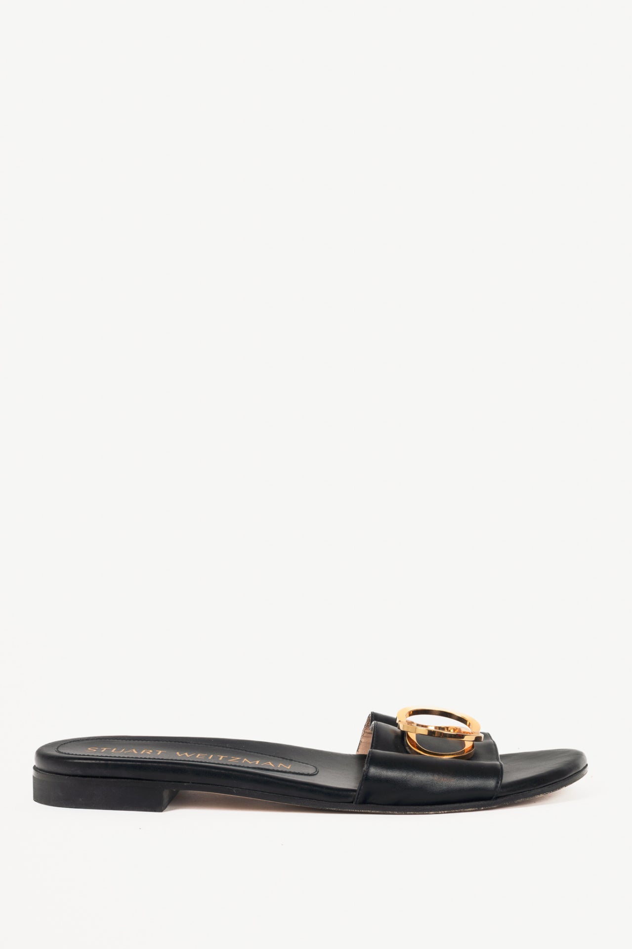 Stuart Weitzman Caicos Black Leather Slide Sandals