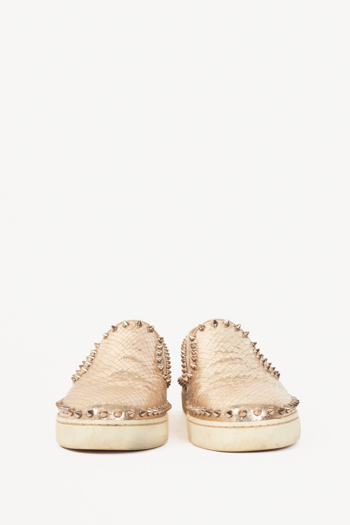 Christian Louboutin Pik Boat Gold Snake-Embossed Studded Sneakers