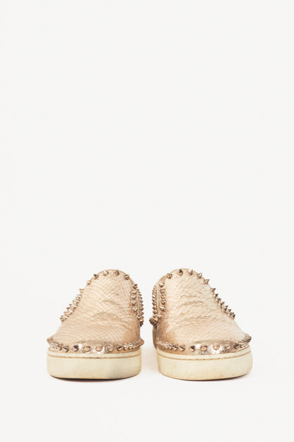 Christian Louboutin Pik Boat Gold Snake-Embossed Studded Sneakers