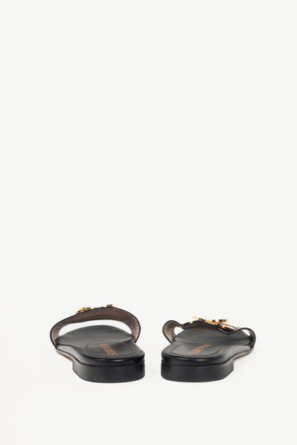 Stuart Weitzman Caicos Black Leather Slide Sandals