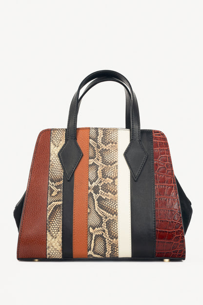Nora Lozza Black Snake-Embossed Striped Tote