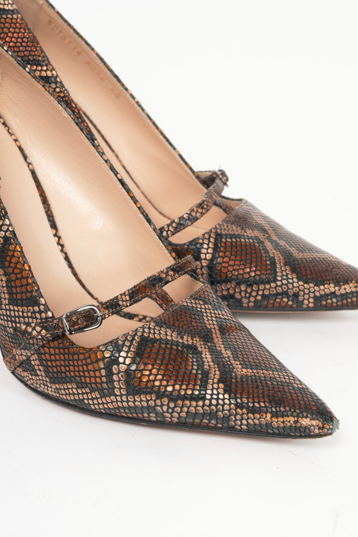 Escada AW15 Runway Brown Snake-Embossed Pointed-Toe Pumps