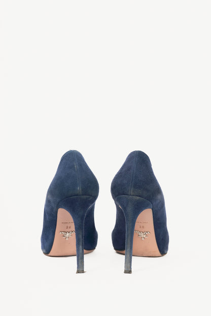 Prada Blue Suede Pointed-Toe Pumps