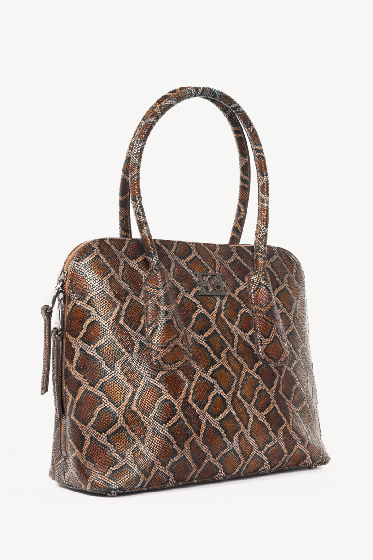 Escada Brown Snake-Embossed Leather Dome Tote