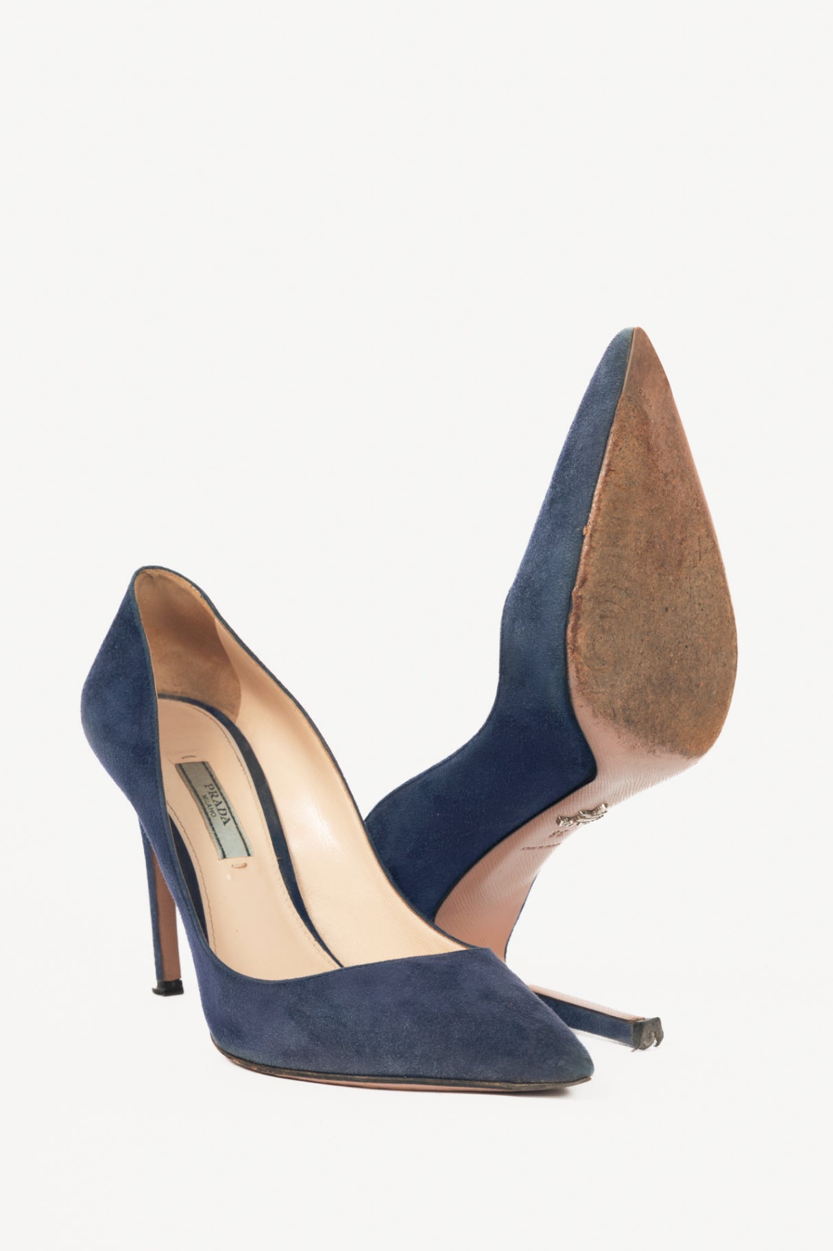 Prada Blue Suede Pointed-Toe Pumps