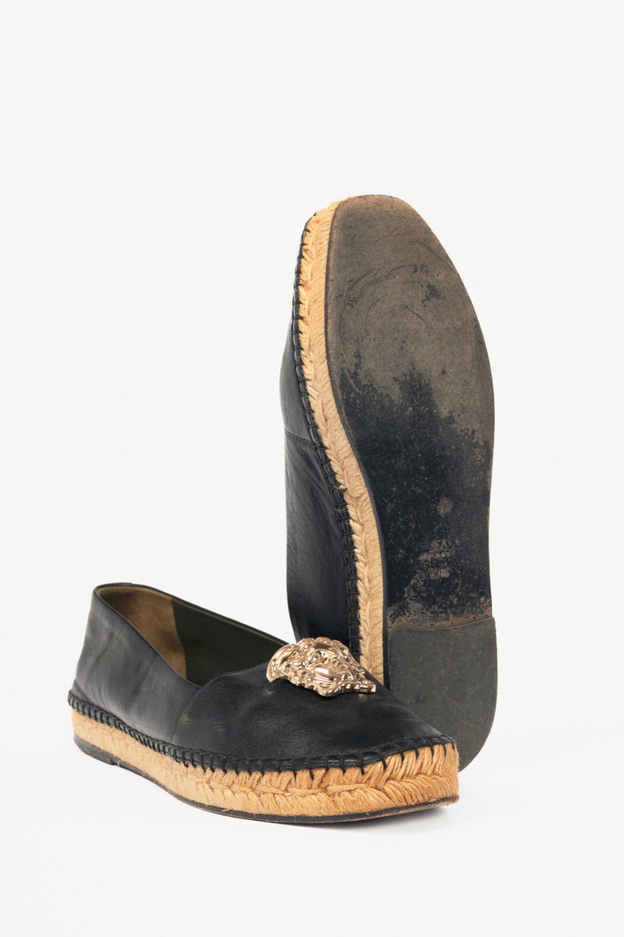 Versace Black Leather Medusa Espadrilles