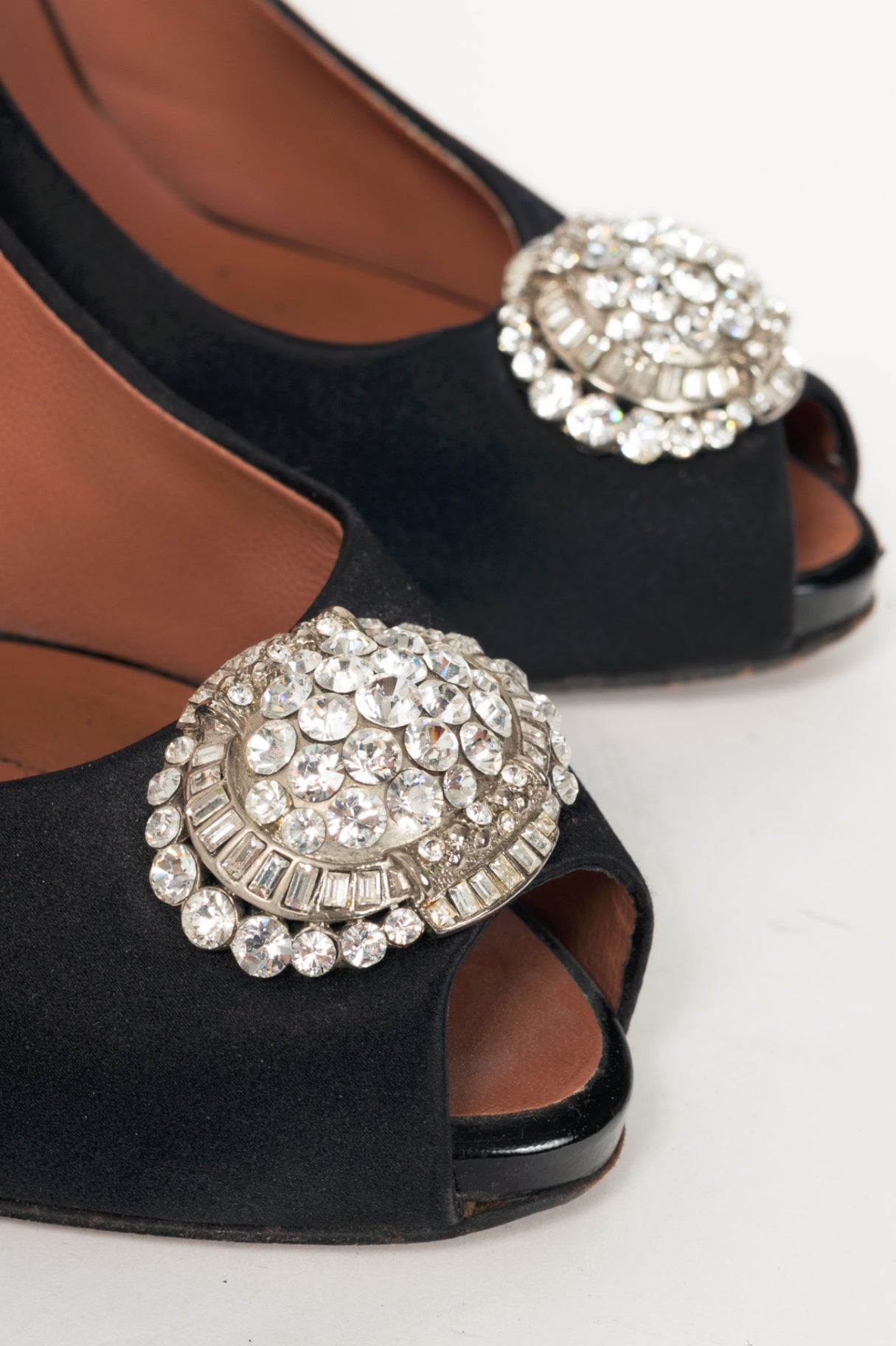 Giuseppe Zanotti Black Satin Embellished Peep-Toe Pumps