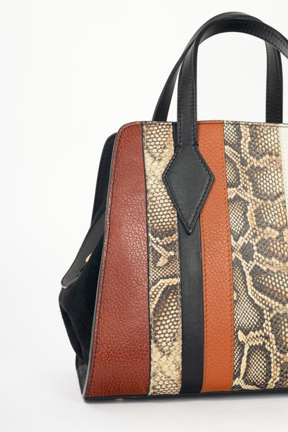 Nora Lozza Black Snake-Embossed Striped Tote