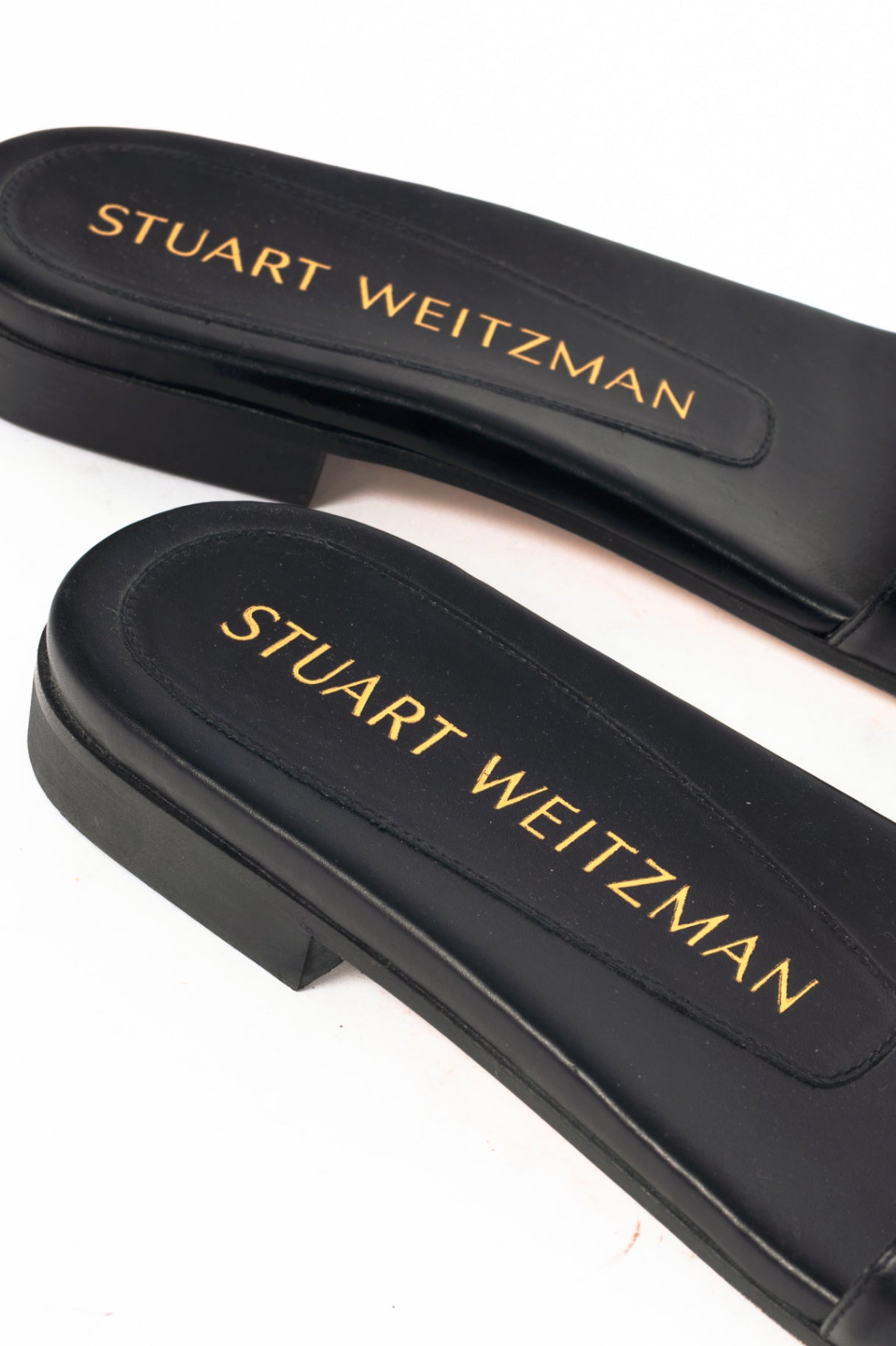Stuart Weitzman Caicos Black Leather Slide Sandals