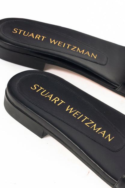 Stuart Weitzman Caicos Black Leather Slide Sandals