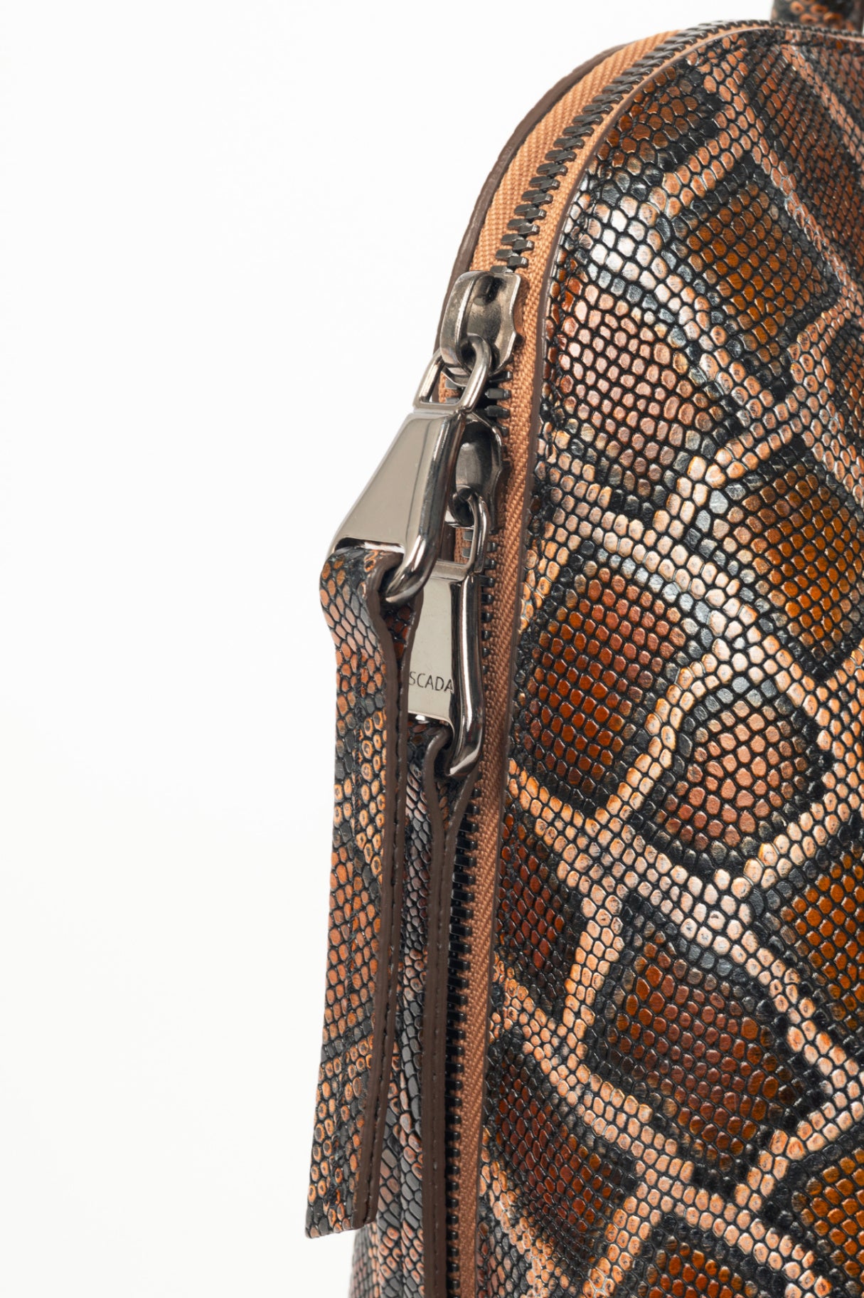 Escada Brown Snake-Embossed Leather Dome Tote