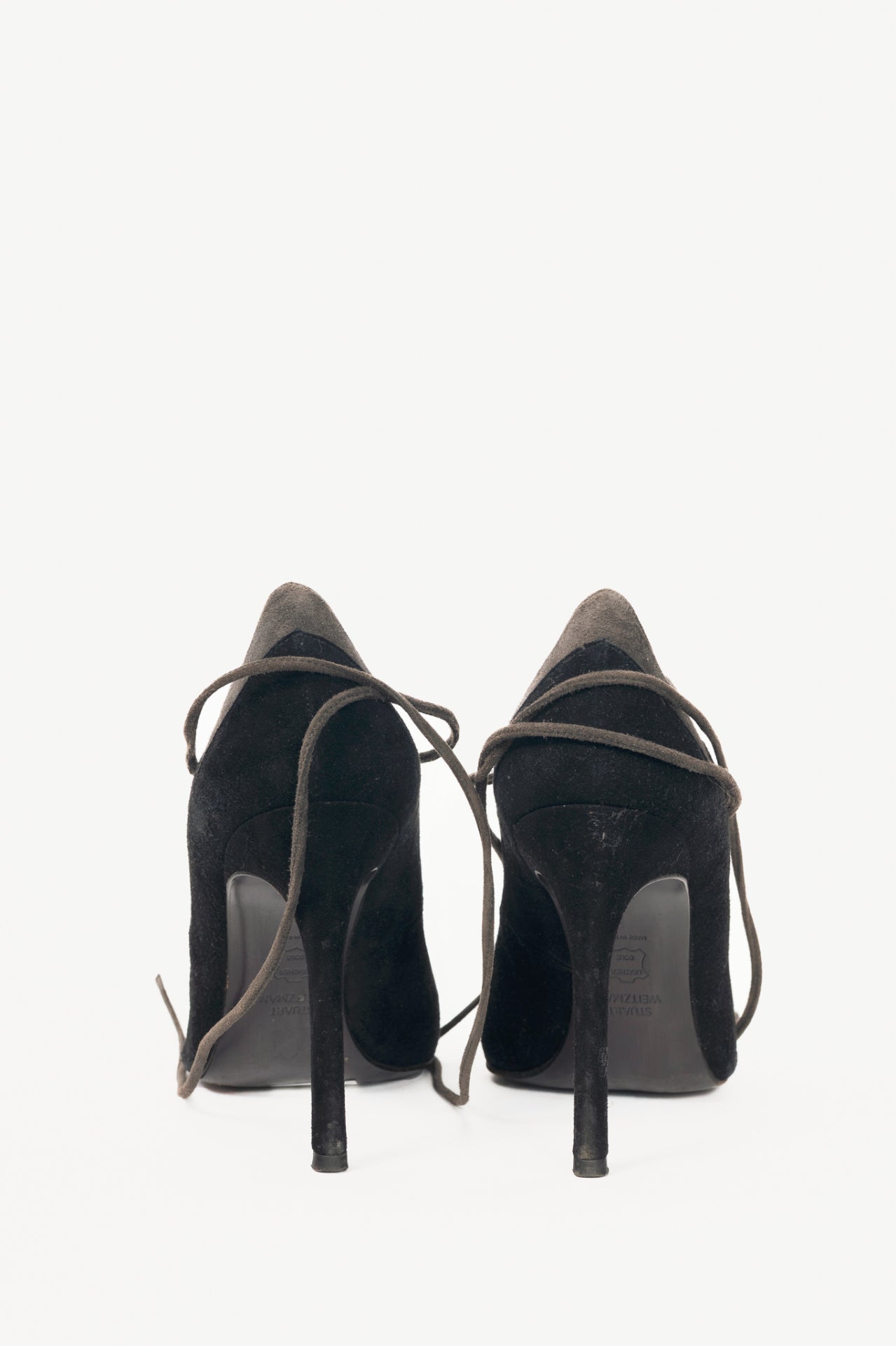 Stuart Weitzman Zig Black Suede Ankle-Tie Pointed-Toe Pumps